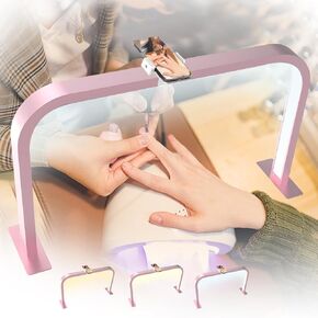 Half Moon Nail Desk Lamp, 45W LED Nail Tech Desk Light with Phone Holder, Half Moon Nail Light 3000-6000K Adjustable Brightness, Nail Table Arch Lamp, for Manicure Lash Eyelas (Gold)