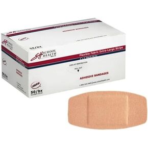 School Health - Adhesive Bandages, Comfortable Form-Fitting Protection & Wound Care for Cuts and Scrapes, Premium Adhesive Stays Secure with Movement, X-Large Flexible Fabric Bandages, 2" X 4" 50/Box