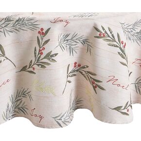 Elrene Home Fashions Holiday Tree Trimmings Wrinkle Resistant Fabric Christmas Tablecloth, 70", Round