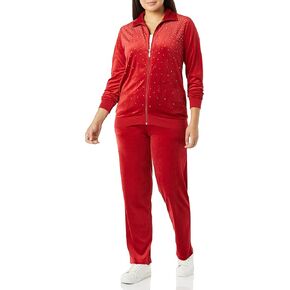AmeriMark Women’s Velour and Rhinestone Casual Pants Set – Jacket and Sweatpants