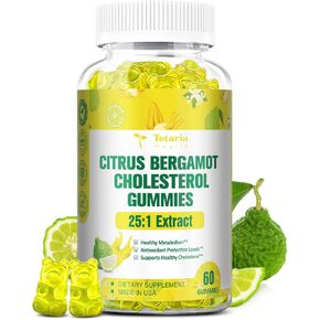 Citrus Bergamot Gummies for Healthy Cholesterol - All Natural Supplements Organic 25:1 Extract from Italy Bergamot Supplement for Immune Support Healthy Aging Sugar-Free Vegan 60 Counts