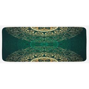 Lunarable Football Kitchen Mat, Sports Field in Green Gridiron Yard Competitive Games College Teamwork Print, Plush Decorative Kitchen Mat with Non Slip Backing, 47" X 19", Green