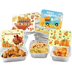 WorldBazaar Cute Thanksgiving Aluminum Containers with Lids 36PCS Thanksgiving Food Leftover Containers Disposable Fall Turkey Foil Pans Food Sacks Storage Thanksgiving Party Supplies