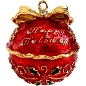 Collectible Red Small Bell Christmas Trinket Boxes Hinged Rhinestones Jeweled Colorful Enamel Decorative Jewelry Ring Box Christmas Tree Hanging Decor
