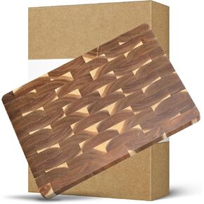 HEZHEN Rectangular Cutting Board End Grain Acacia Wood - 15.75x11.22x0.98 Inches - Cheese Board & Cooktop Board
