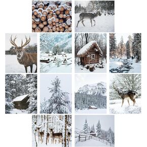 Watersay 12pcs Winter Wall Decor Prints Poster Art Cozy Christmas Room Decor Snow Forest Frost Pictures Scandinavian Poster Xmas Tree Deer Mountain House Photo for Gallery Wall Home Nordic Decor in Saudi Arabia