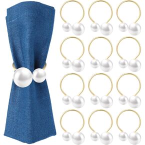 simarro 12 Pcs Pearl Napkin Rings, Gold Napkin Rings with Pearl, Metal Napkin Holder Serviette Buckles for Formal Wedding Home Dinner Party Tables Decoration Supplies