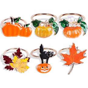 LBTING Pumpkin Maple Leaves Napkin Rings 6 Pcs, Fall Thanksgiving Metal Napkins Holders Rings for Autumn Holiday Halloween Party Dinner Wedding Banquet Dinning Table Settings