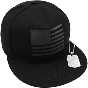 Black American Flag Hat for Men&Women, Flat&Wide Brim Fitted Hats for Men, Snapback Hats for Men with Necklace