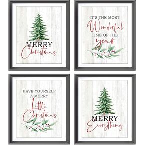 AEHIE It’s The Most Wonderful Time of The Year Christmas Wall Art,Pine Tree Pictures Poster Prints for Office Farmhouse Bathroom Decor,Merry Christmas Themed Decor Wall Art Unframed 4pcs (8x10 in)