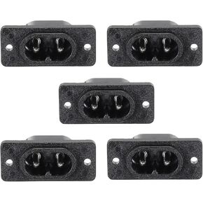 uxcell C8 Panel Mount Plug Adapter 250V AC 2.5A 2Pins IEC Inlet Module Plug Power Socket Straight Pack of 5