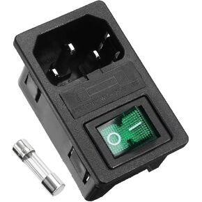 uxcell Male Power Socket IEC320 C14 AC250V 10A Inlet Module Plug with Fuse Holer Green Rocker Switch