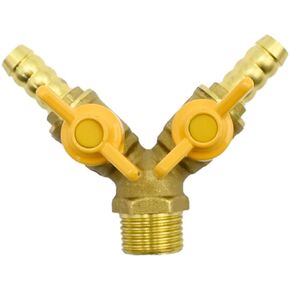 3/8" 3-Way Brass Shut Off Valve, Y Shaped Type 1/2" Male x 1/2" Male Hose Barb, 2 Switch Ball Valve for Water Oil Gas Fuel line Fittings