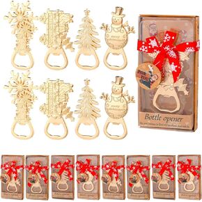 Sliner 12 Pcs Christmas Beer Bottle Opener Snowman Train Tree Snowflake Shape Bottle Opener for Table Soda Beverage Women Men Wedding Holiday Gift Winter Theme Party Kitchen Decoration, 4 Styles