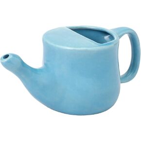 HealthGoodsIn Ceramic Neti Pot, Spill Proof with 5 Sachet Neti Salt - Sky Blue Color, Holds 250 ML (8.4 FL Oz)