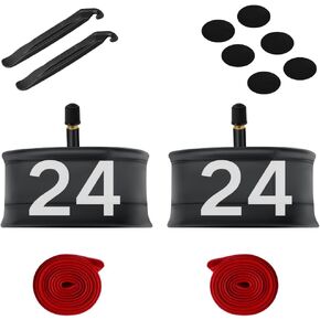 2 Pack 24''x1 3/8/1.5/1.75/2.125/2.4 Butyl Rubber Inner Tube with 32mm Schrader Valve for E-Bike/MTB/Road Bike/Commuter Bike/Touring Bike/Cross-Country Bike
