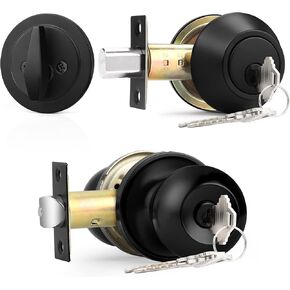 Probrico Keyed Alike Entry Knob and Deadbolt Set Single Cylinder Handleset Combo Pack Satin Nickel for Entrance Exterior Gate and Front Door, 4 Sets