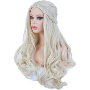 Angelaicos Women's Long Curly Fluffy Brown White Wig Halloween Costume Cosplay Party Synthetic Wigs