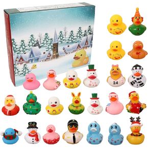 Christmas Rubber Ducks Advent Calendar 2024, 24 Days Countdown Calendar Duck Ornaments, Xmas Blind Box Gift Holiday Home Decor Party Favor