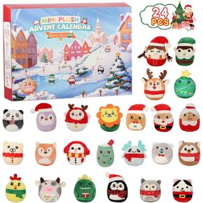 Advent Calendar 2024 Christmas Mini Plush Toys - 24 Days 3.15’’ Micro Cute Squishy Plushies Toy Kids Advent Calendar, Collectible Soft Mini Stuffed Animal for Kids Boys Girls Young Adult