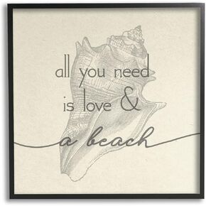 Stupell Industries Love & Beach Typography Phrase Seashell Motif, Design by Daphne Polselli