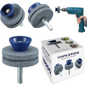 【NEW】Double Layer Corundum Lawn Mower Blade Sharpener, Universal Wear Lawnmower Blade Sharpener for Any Power Drill/Hand Drill, Double-Layer Grindstones Easy to Use and Not Easy Damage-(Gray)