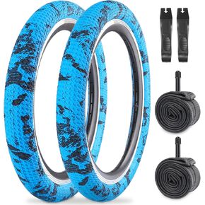 2 Pack BMX Bike Tire and Tube Camouflage Blue Side Wall for City Bike Kids Bike 20" Strong Grip Compatible Replacement Bicycle Tire for Kids Bike BMX Bike