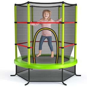Goplus 55" Trampoline for Kids, 4.6 FT Mini Toddler Trampoline with ASTM Certified, Enclosure Net, Safety Pad, No-Gap Design, Indoor Outdoor Recreational Trampoline for Children
