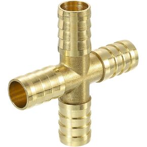 uxcell 4Pcs Brass 4 Way Pipe Fitting, 1/2" (14mm) Cross Barb Union Fitting Pipe Adapter for Water/Fuel/Air Transport Connect Pipelines