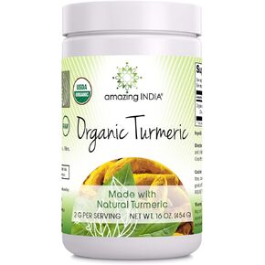 Amazing India USDA Certified Organic Turmeric Powder 16 Oz (1 Lb) Supplement | Non-GMO | Gluten Free | Made in USA