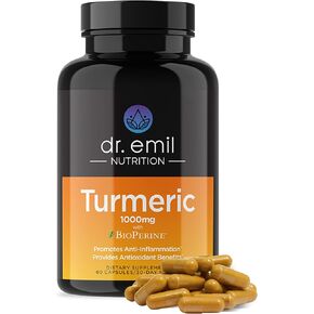 DR. EMIL NUTRITION Turmeric Curcumin with Black Pepper Supplement - Turmeric Capsules with BioPerine for Easy Absorption - 1000mg Turmeric Supplement, 60 Capsules