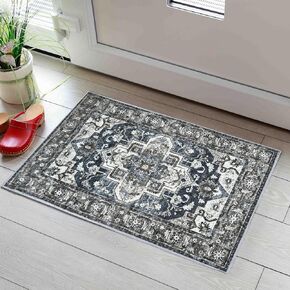 CRUGZ Machine Washable 2x6 Feet Entryway Runner Rug, Ultra Soft Faux Wool Bedside Runner Rugs Non-Slip Floral Runners for Hallway, Kitchen, Vintage Room Decor Runner Rug (Blue/White, 2'x6')