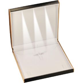 LED Black Extra Large Necklace Pendant Earrings Ring Bracelet Box Luxury PU Leather Dome Top Designed with Gold Color Painted on the Sides Big Jewelry Sets Gift Holder Box with Light for Men for Women in Kuwait