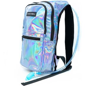 Kandies World Reflective Festival Hydration Pack - 2L Water Bladder for Raves, Hiking, Biking, Running, and More (Multi-Pocket Design)