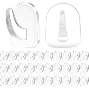 30Pcs Adhesive Hooks, Clear Sticky Hooks for Wall Hanging, Heavy Duty Removable Plastic Hooks, Small No Damage Hooks for Home Kitchen Bathroom Office Use