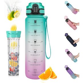 Opard 32oz Sports Water Bottle with Motivational Time Marker to Drink, Reusable BPA Free Tritan with Filter for Gym and Outdoor