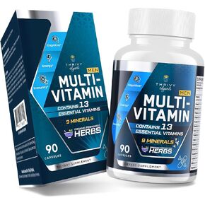 Mens Multivitamin - Daily Multivitamin for Men with Fermented Herbal Extracts & 43 Nutrients - Men's Vitamins Support - Support for Men 18+（90 Capsules）