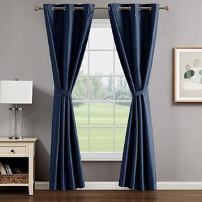 Creative Home Ideas Faux Silk Blackout Curtains - Grommet Window Curtain Panel - 2 Tie Backs - Brea Window Curtains - Bedroom, Living Room Privacy, Noise Cancelling - 38x96 inch, Navy