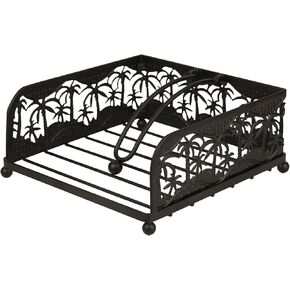 Flat Napkin Holder Coastal Palm Tree Cutout Design, Metal Nautical Paper Napkin Dispenser with Weighted Arm for Kitchen and Dining Tables, Black