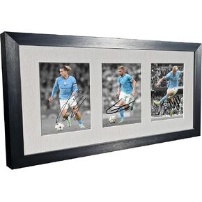 Signed Black 2022/23 Manchester City - Jack Grealish - Kevin De Bruyne - Erling Haaland Autographed Photo Photograph Picture Frame Football Soccer Poster Gift,