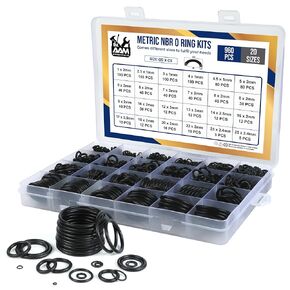 O Ring Assortment Kit (960Pcs 20 Size) Nitrile Rubber O Ring for Automotive, Plumbing, Pressure Washer & Industrial Repairs
