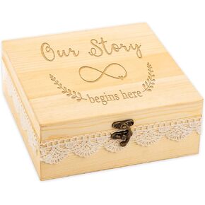 Keepsake Box with Lid Wooden Memory Box with Lace Edge for Couples Mr Mrs Weddings Anniversary Bridal Shower Birthday Gifts