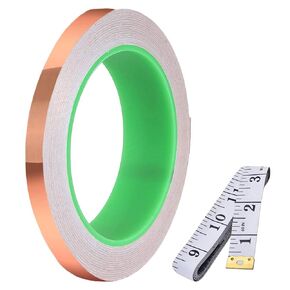 Double-Sided Conductive Copper Foil Tape (10mm/0.39inch x 30m/98ft) 0.05mm Thickness for Guitar & EMI Shielding,Electrical Repairs,Soldering with 1.5m/60inch Measuring Tape