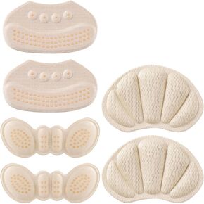 Adhesive Back of Heel Cushion Pads, Heel Grips Inserts for Women Men, Prevent Heel Slip and Blister Shoe Guards, 2PCS-Beige+2PCS-Beige+2PCS-Beige