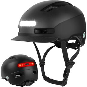 Shinmax Bike Helmet for Adult Men Women, Bicycle Helmet with USB Rechargeable LED Front and Back Light, Comfort Adjustable Cycling Helmet with Detachable Visor for Urban Commuter Mountain Road Biker