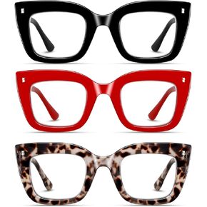 Hubeye 3 Pack Oprah Style Reading Glasses Oversized Readers Blue Light Blocking Computer Eyewear With Spring Hinge