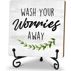 Funny wooden sign, Wash Your Worries Away sign, Funny Bathroom Laundry Room Desk Decor, Inspirational Restroom Guest Bathroom Decoration, Funny Toilet Washroom Plaque Sign Decor 5x5 inches-A21