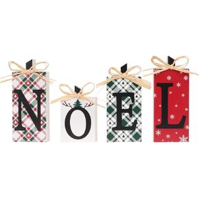 RoseCraft Christmas Decorations, 4PCS Rustic Wooden NOEL Sign Table Decorations, for Home Farmhouse Indoor Holiday Party Decor.