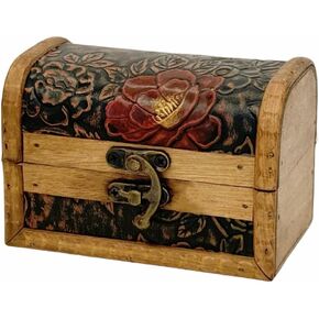 Treasure Chest Box, Vintage Wooden Storage Box, Decorative Boxes with Lids, Trinket Jewelry Box Keepsake Box, Gifts For Kids Home Decor (Vintage Yellow, Large)