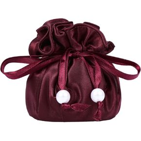 Drawstring Premium Satin 2-in-1 Jewelry Pouch with 16 Interior Pockets, Maroon